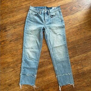 All Saints Womens Light Wash Mid Rise Straight Denim Fray Hem Jeans